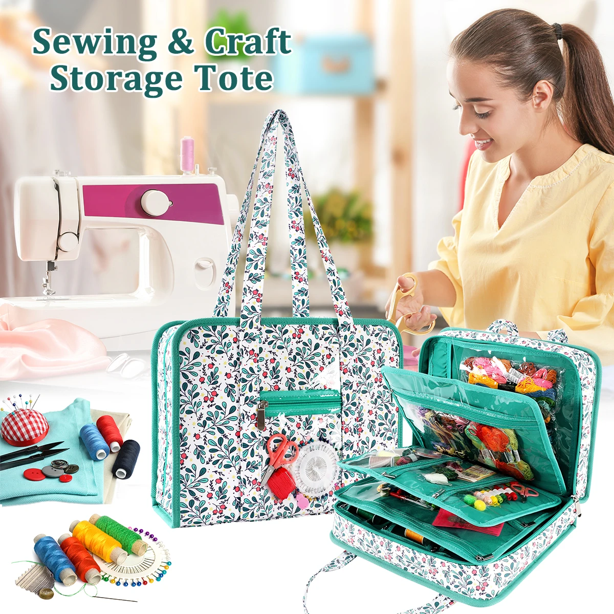 Embroidery Tools Kit Storage Bag Large Capacity Cross Stitch Thread Sewing Tool Accessories Organizer Bag Portable Travel Tote view 4