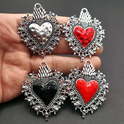 4 pcs Sacred Heart  Large Boho Filigree Love Heart Charms Pendants for DIY Jewellery Making Accessories Enameled Sacred Heart