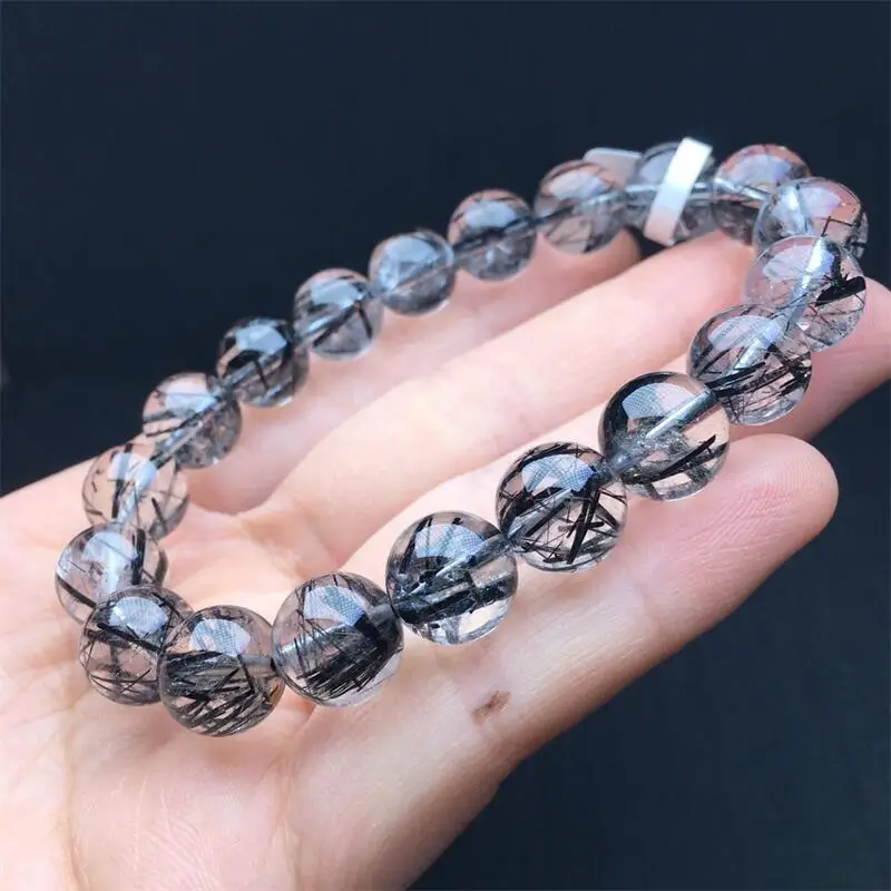 12MM Natural Black Hair Quartz Bracelet Fashion Gemstone Crystal Jewelry Fashion Women Healing Holiday Gift 1PCS