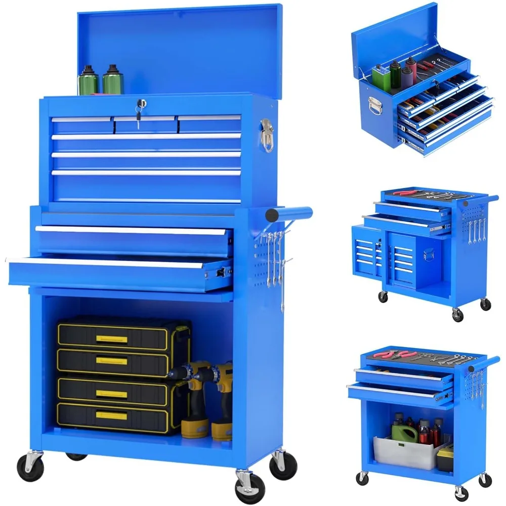 

8-Drawer Tool Chest with Wheels, 2 in 1 Rolling Tool Box with Top Chests & Tool Cabinet, Storage Chest with Locking System
