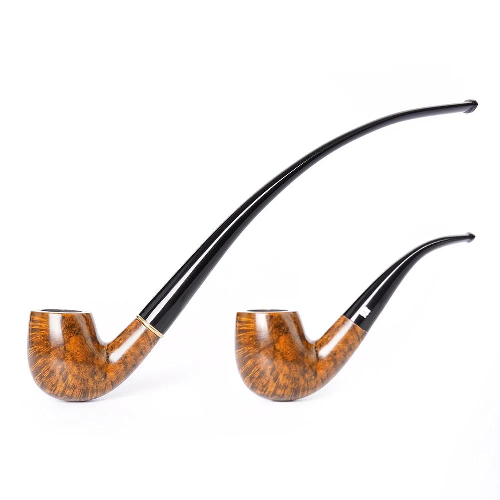 Briar wood tobacco pipe , one pipe bowl with two interchangeable pipe mouthpieces , with pipe cleaning accessory，father day gift