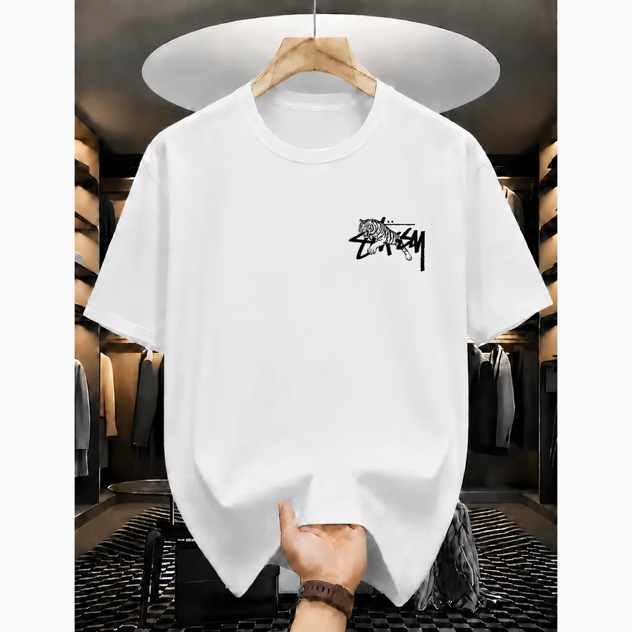 

Limited Cotton Korea Luxury Printed Tiger Pattern Short Sleeve Hip Hop T-shirts Women's Men's Trend Summer Casual Sport Unisex