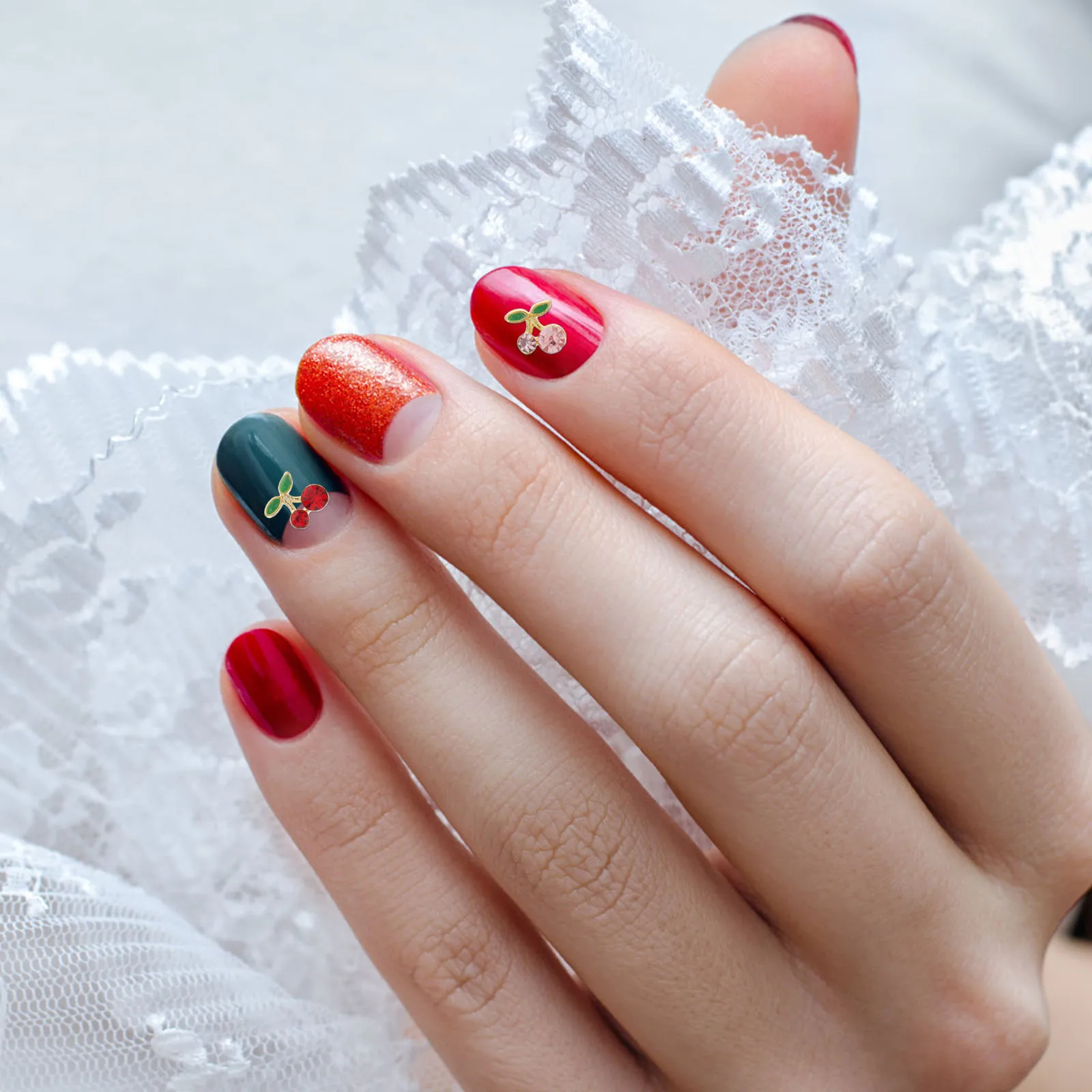 

36 pcs Nail Art Accessories Cherry Charms Alloy Decorations Studs Bright Luster Compact Size Nail Jewelry Christmas Wedding