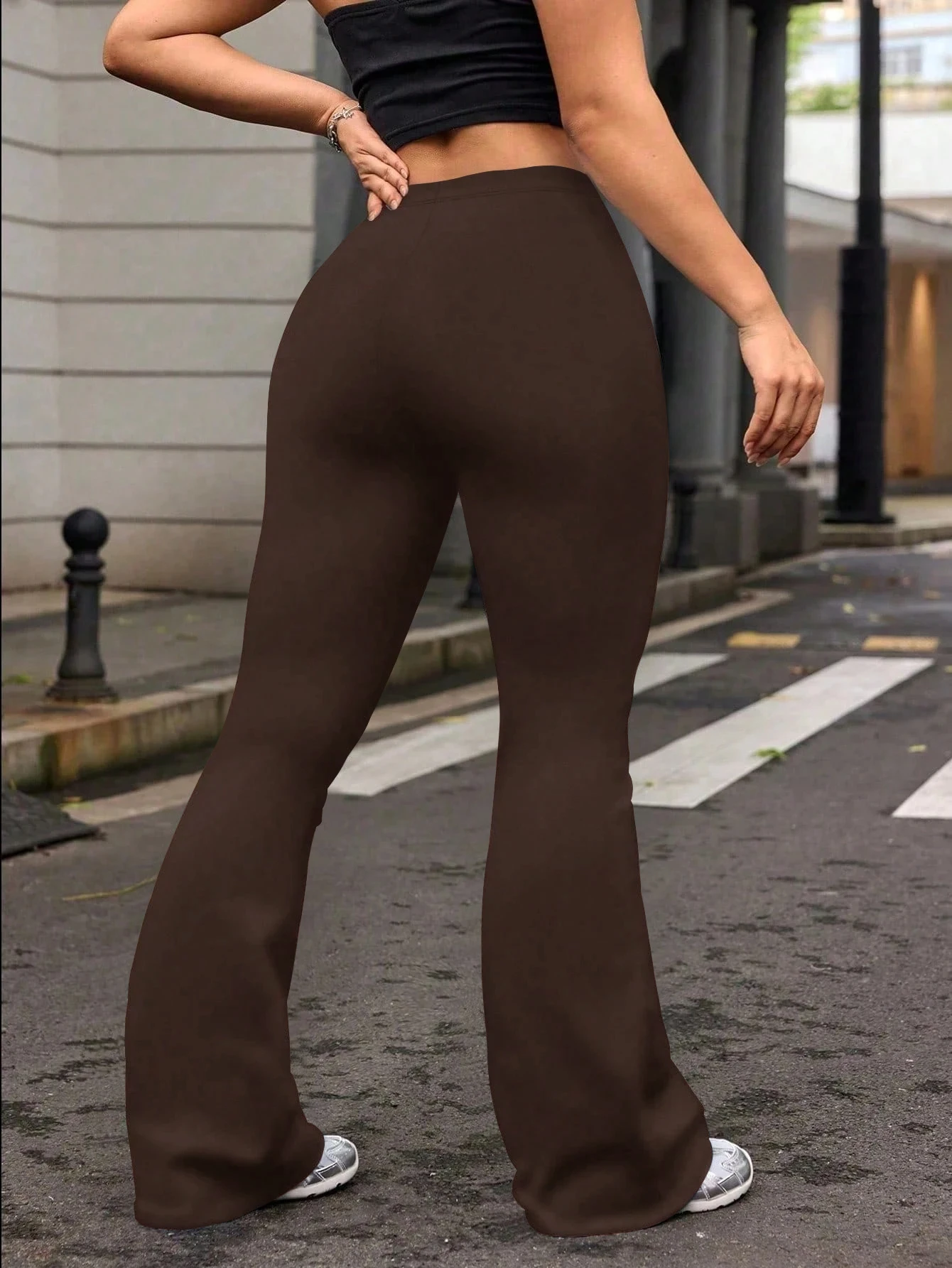Ladies plus Size High Waist Bell Bottom Pants Casual Sporty Slim Long Trousers