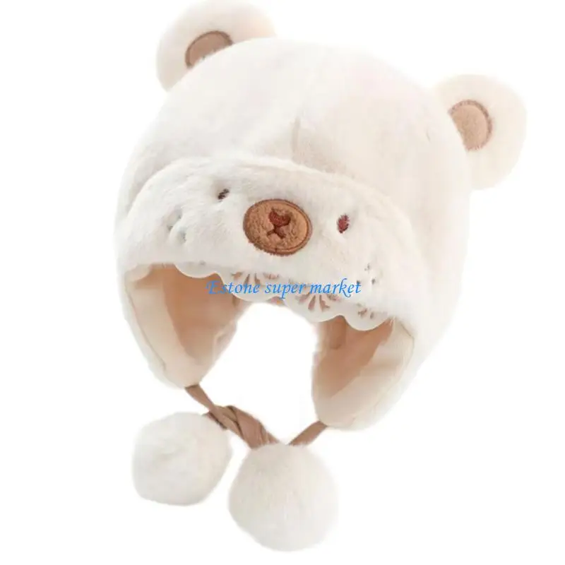 090B Unisex Baby Winter Hat with Ear Covers Soft Polyester Hat Ear Protecting Winter Caps Adjustable Baby Hat for Outdoor Use