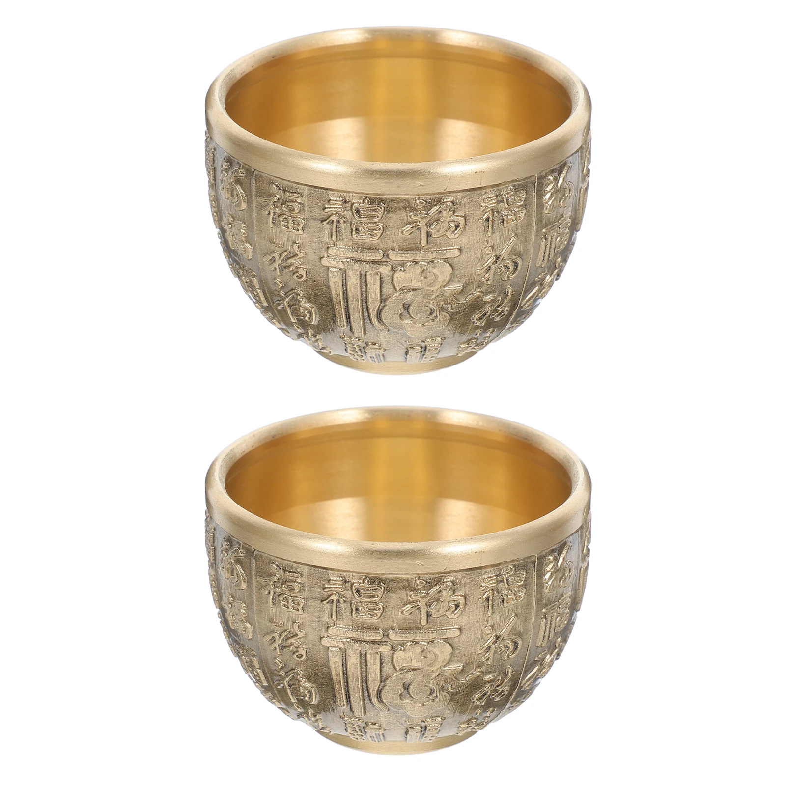 

2pcs Handmade Brass Fortune Bowl Treasure Basin Style Wealth Luck Decor Ornament