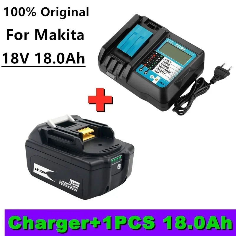 

Original 18V 18Ah Battery 18000mah Li-Ion Battery Replacement Power Battery for MAKITA BL1880 BL1860 BL1830battery+4A Charger