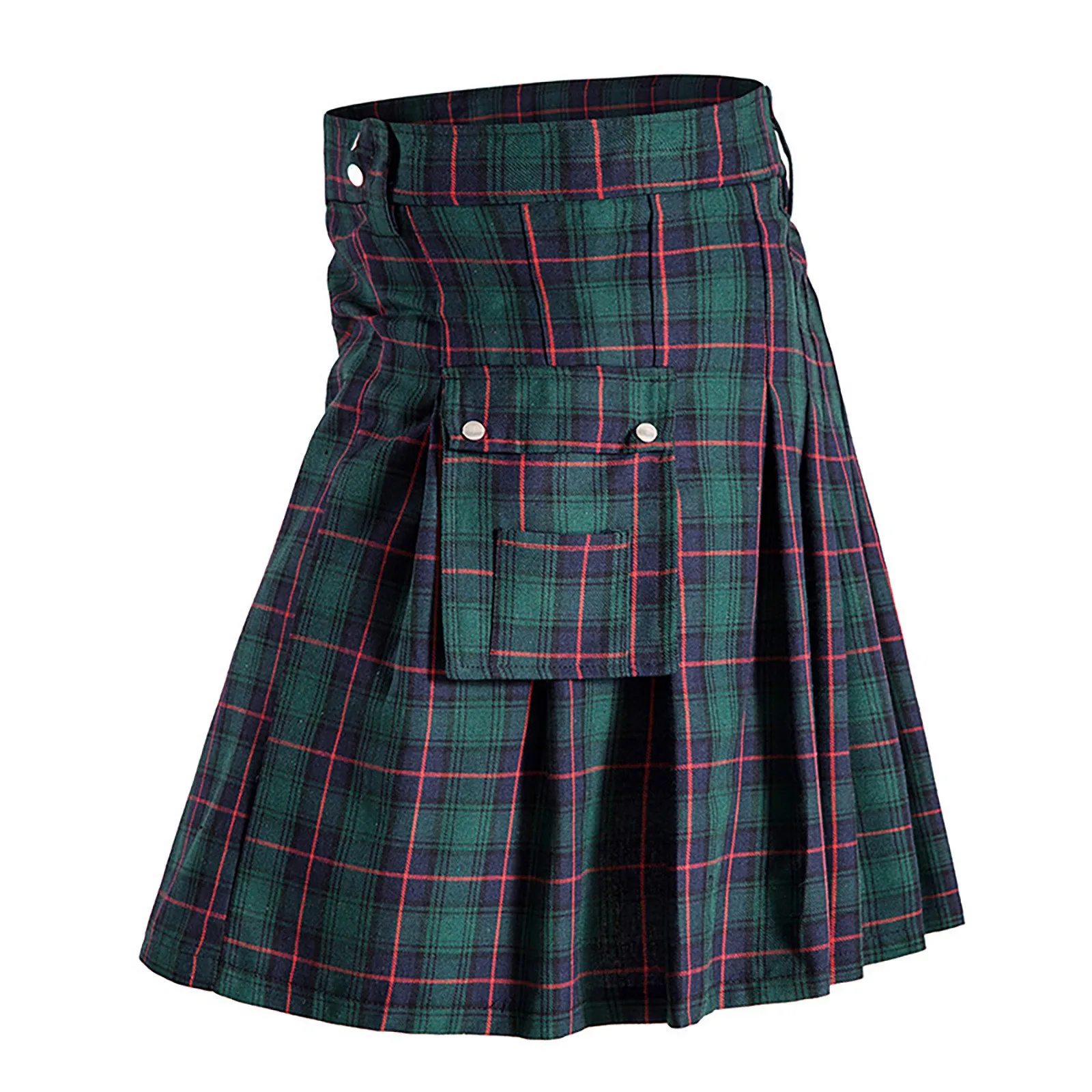 Xadrez masculino moda kilt escocês contraste cor bolso kendo plissado vintage saia curta gótico punk cintura highland kilt