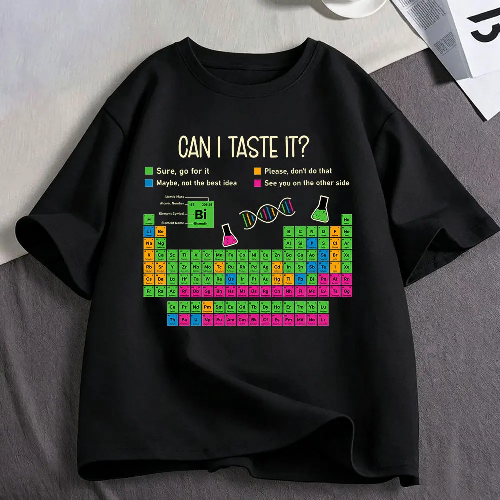 Can I Lick It Periodic Table Chart Science Teacher Funny Meme T Shirt Men's Women Fashion Cotton Oversized Short Sleeve T-shirts