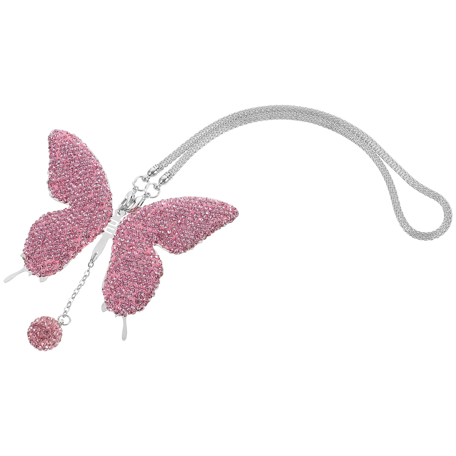 

Butterfly Pendant Rear View Mirror Accessories Rhinestone Car Hanging Ornament Clay Stainless Steel Material Practical Use Great