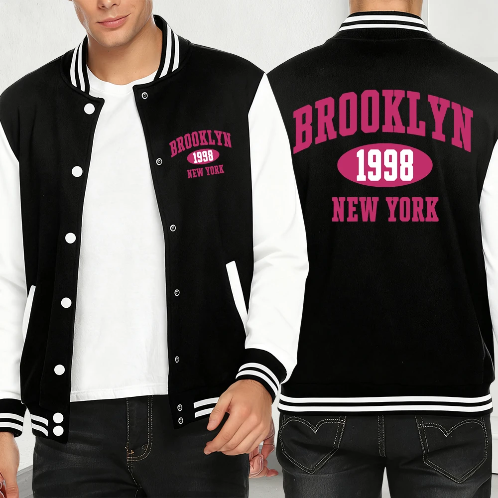 

Brooklyn New York 1998 Print Autumn Men Jackets Button Pocket Clothing Loose Fashion Unisex Baseball Jersey Casual American Tops