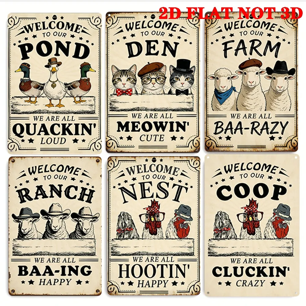 6pcs Retro Farmhouse Metal Signs Wall Decor - And Dustproof Suitable for Man Cave, Office, Bar, Garage, Kitchen - Vintage Welcom