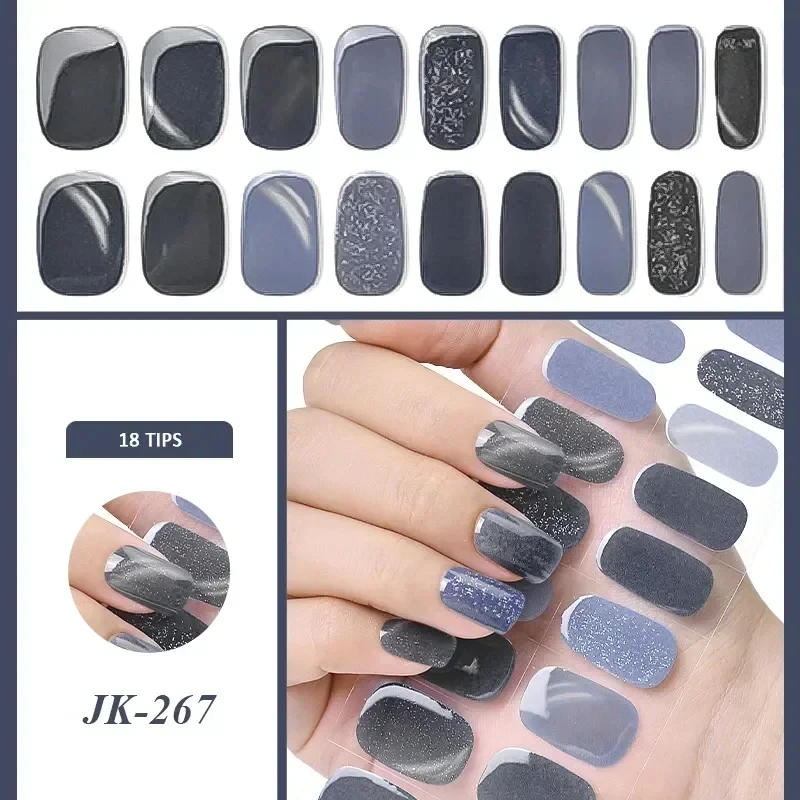 UV Semi-Curado Gel Nail Patch, Multicolor Nail Art Adesivos, Gradiente Nu, Slider Adesivo, de Longa Duração, Manicure DIY, 24 Dicas por Folha