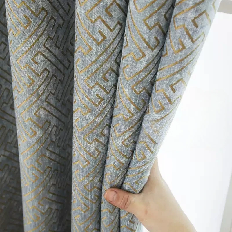 New Thicken Chenille Blackout Curtain For Living Room Bedroom Luxury Jacquard Striped Velvet Green Heat Insulation Window Drapes