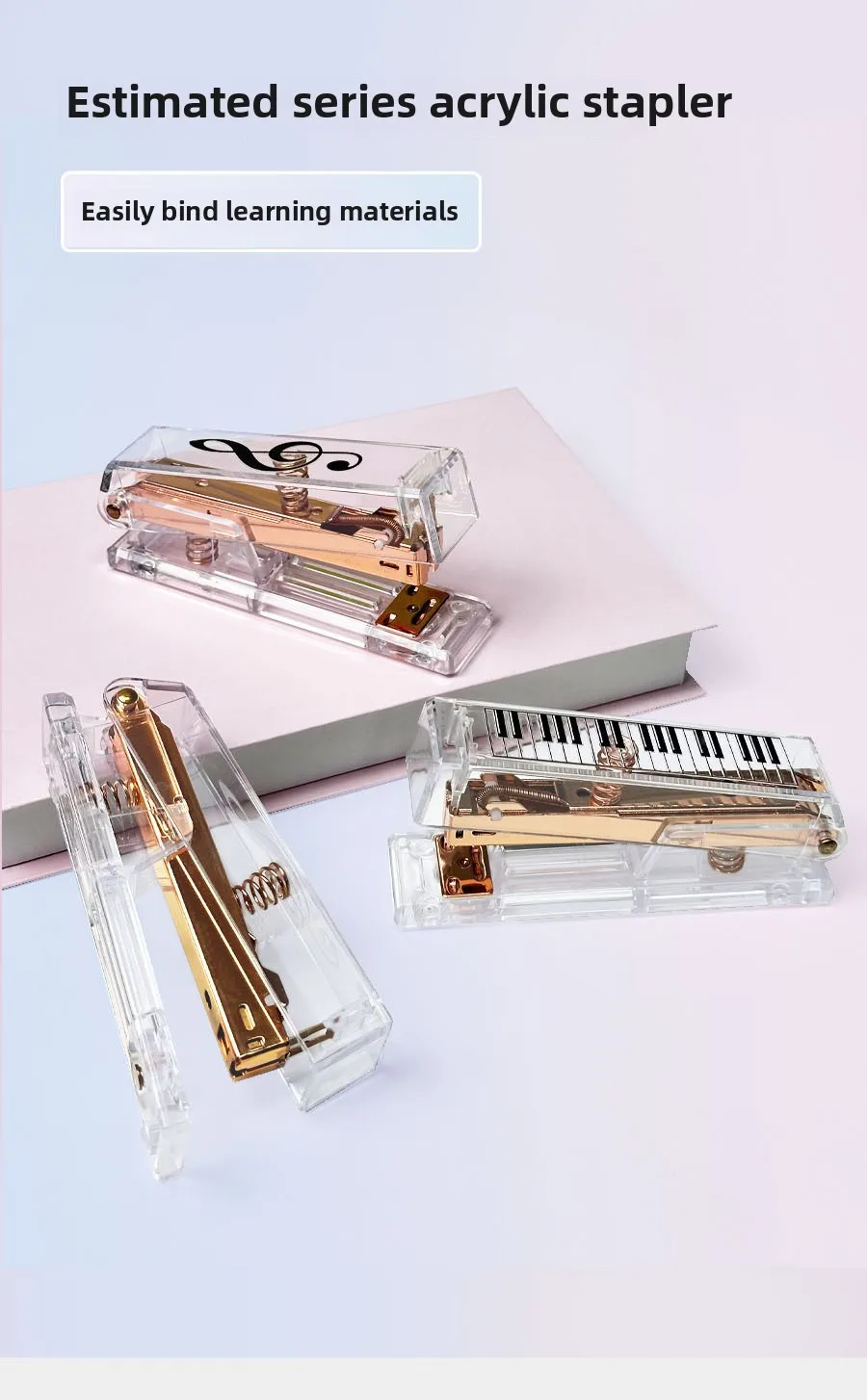 Serie di note musicali Cucitrice trasparente Addensata Ufficio di apprendimento Risparmio di manodopera Informazioni per studenti Cucitrice acrilica manuale