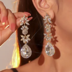 Luxury Colorful Champagne Leaf-Shape Marquise Rhinestone Chandelier Dangle Drop Earring for Women Wedding Party Gift