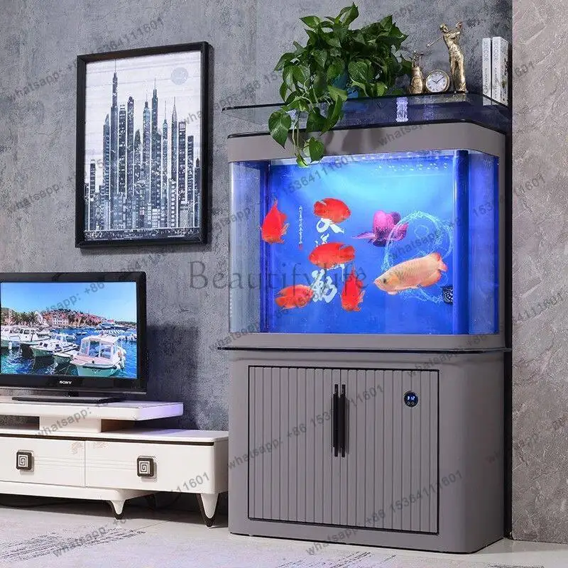 Modern light luxury aquarium glass medium and large living room against the wall multi-functional water bottom filter