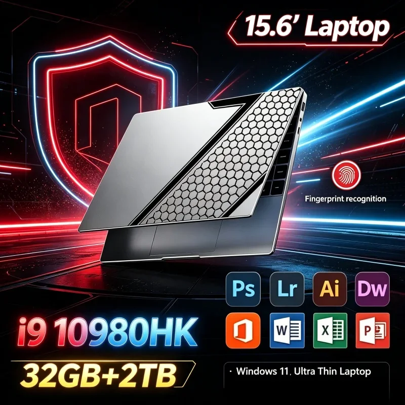 15.6'' Portable Daily Office Gaming Notebook Computer Intel I9 10980HK 32GB RAM 1TB 2TB SSD Windows11 Fingerprint Unlock Laptop