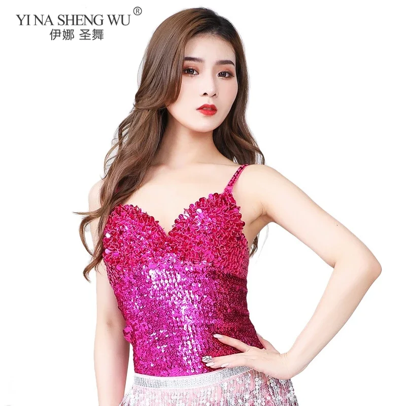Costumes de danse du ventre indien, haut à paillettes Sexy, Festival, Halloween, fête de noël, vêtements d'entraînement de spectacle Jazz, Streetwear