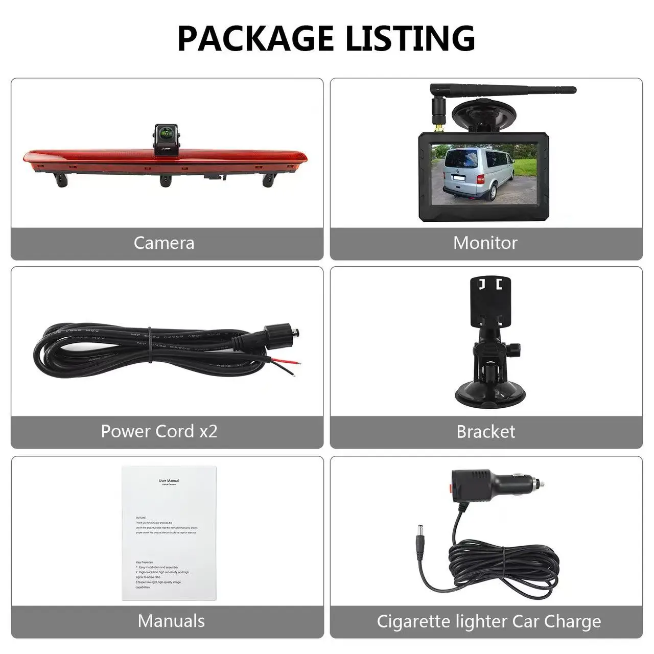 

Suitable for Volkswagen T5 metro Kairuwei single-door RV, high-mounted brake light, camera with 4.3 display, wireless kit