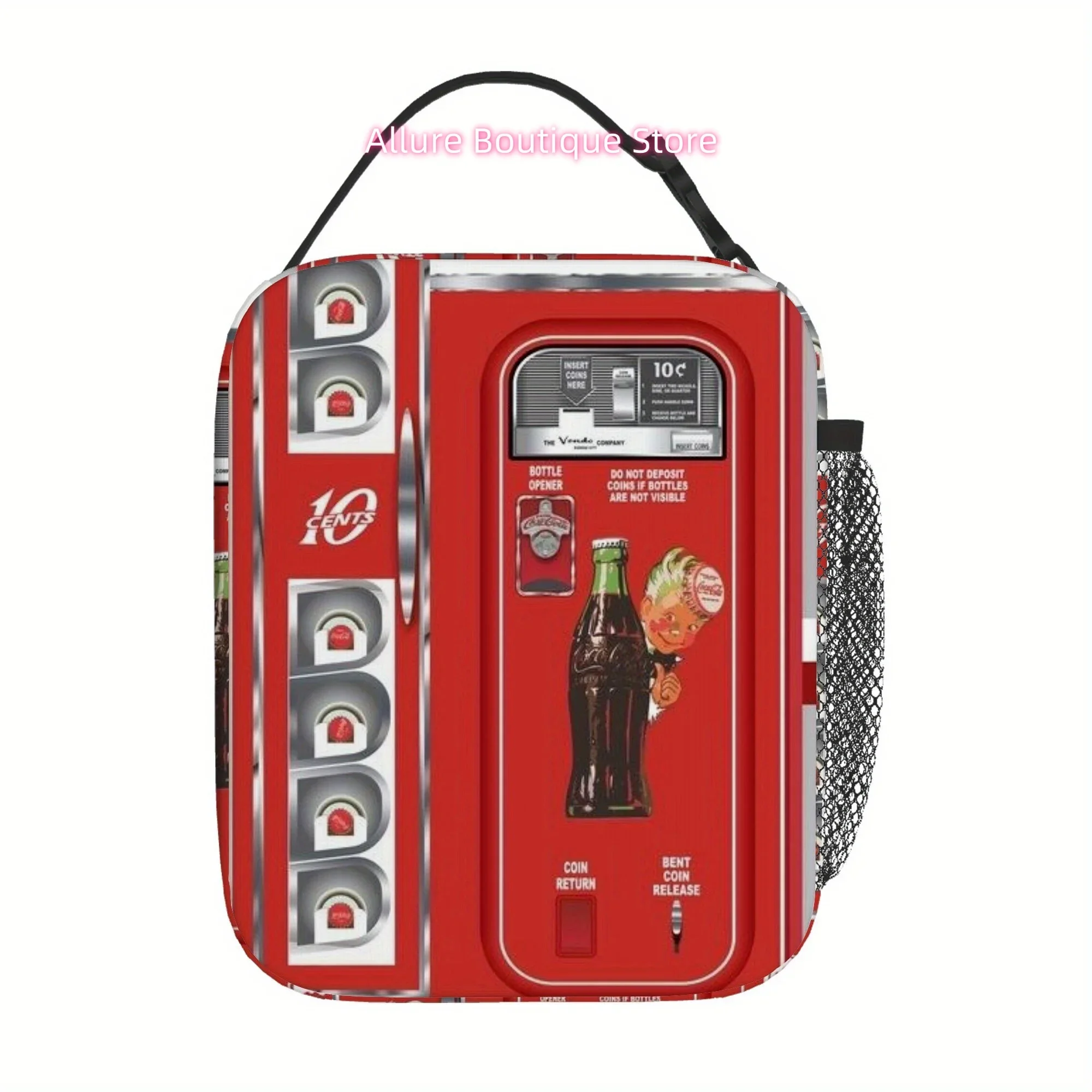 1pc Vintage Soda Machine Design Printed Thermal Insulated Bag, No Food Contact – Portable Reusable for Home, Restaurant & Office