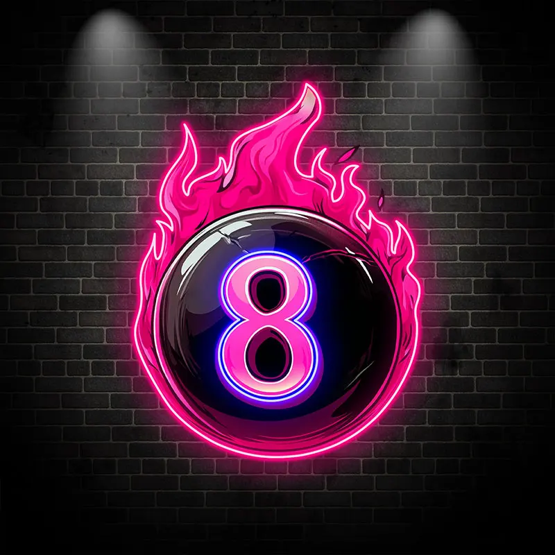 Ball Number Eight Pink Neon Light, Custom Led Neon Sign Light, Game Room Wall Decor, Man Cave Decor Led Light, Creative Gift