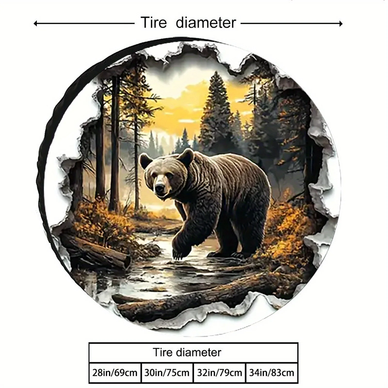 A Tire Cover For A Brown Bear That Comes Out To Forage, UV Resistant, Suitable For Rvs And Trailers With Wheels Ranging From 28