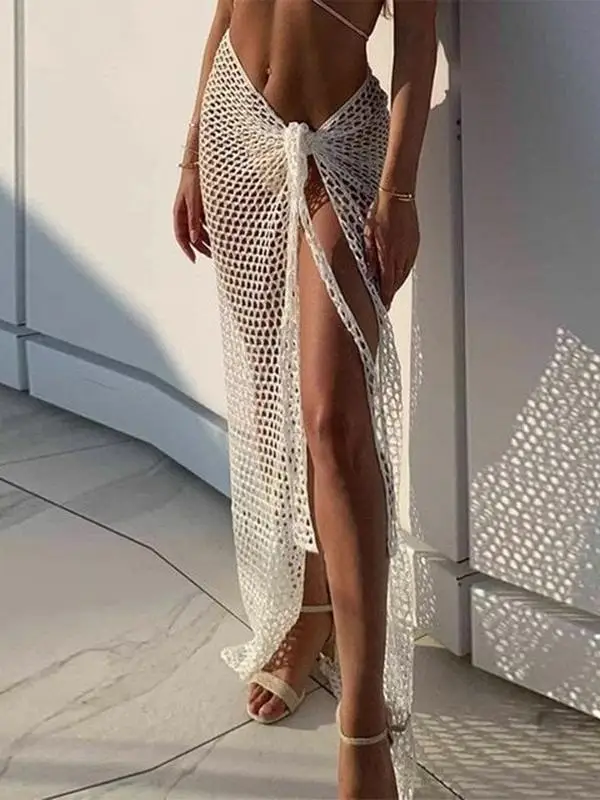 

Пляжная юбка Vaion, вязаная, ажурная, сетчатая, длинная, с высокой талией, асимметричная, облегающая, из полиэфирного волокна