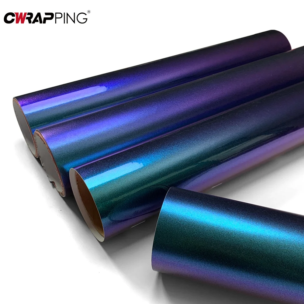Car Wrapping Sticker Purple Blue Chameleon Shiny Car Stuff Motorcycle Stickers Waterproof Color Change Air Bubble Free PVC Decor