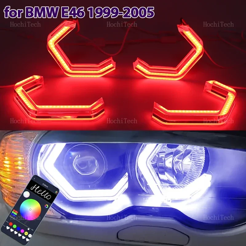 M4 style LED Angel Eyes Kit Ring RGB colors APP control Headlight Lamps For BMW 3 series E46 sedan 1999-2005 318i 330i 325i 335i