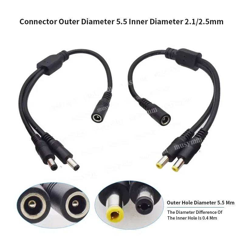 10A Elbow DC5.5 x 2.5 Wire Splitter Connection Cable Monitoring Power Line Bold DC5521 1 Female to 2/3/4 Male Extension Wire - view 6