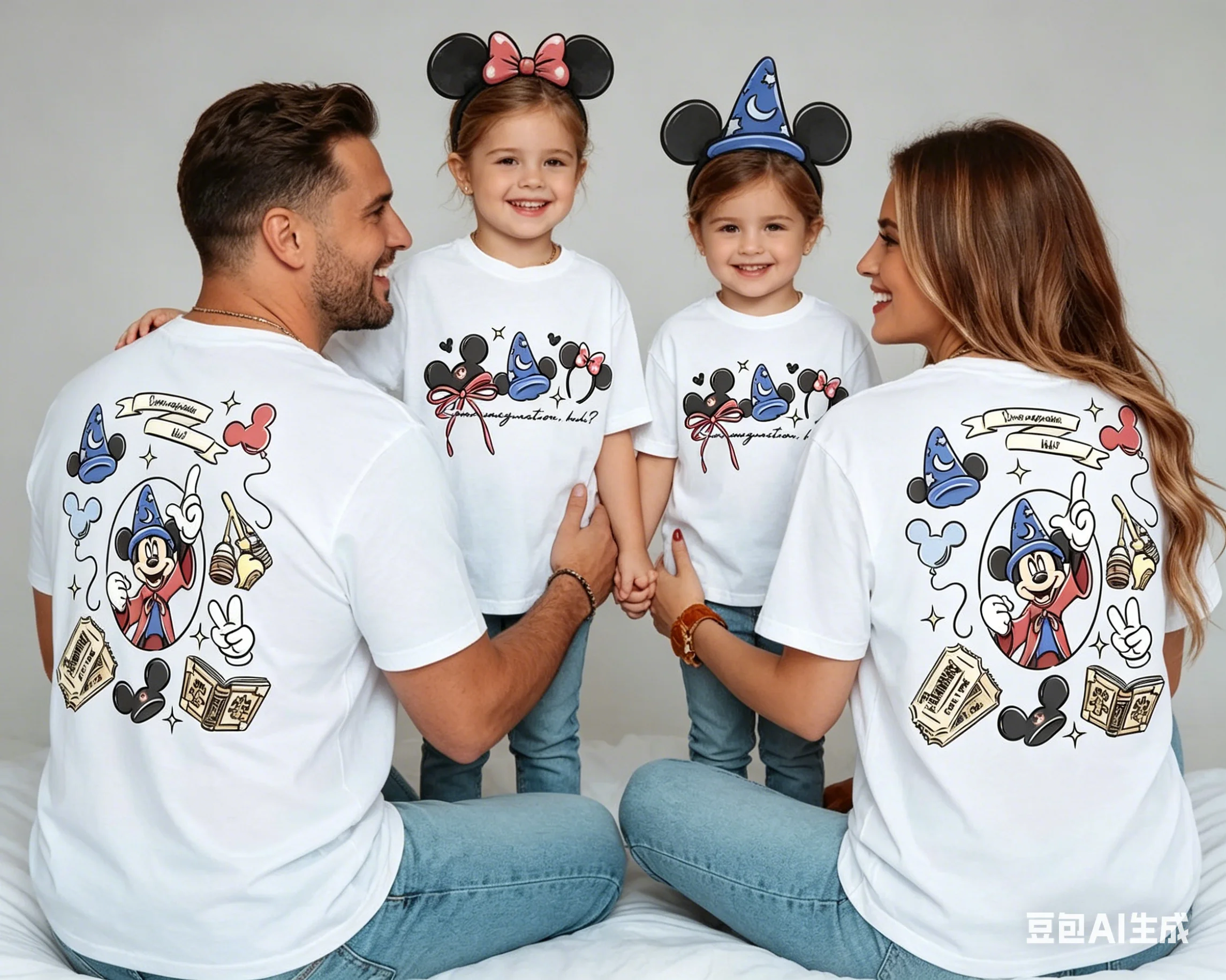 parent-child attire Mickey Mouse Cruise Print Pattern Style FamilyParentChild Adult Children's Pure Cotton Short-Sleeved T-Shirt