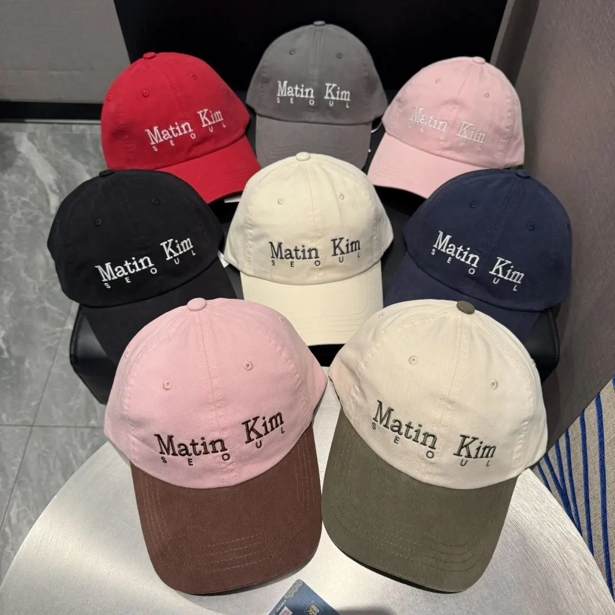 Matin Kim Matin Volume Logo Ball Cap Wide Brim Embroidered Unisex Korean Hat