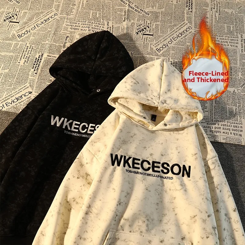 

Толстовка с капюшоном Thiened Oversized с вышивкой тай-дай для мужчин и женщин, теплая и Thiened Street Sle Fce