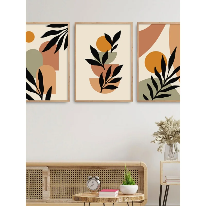 Abstract Nordic Wall Art Boho Style Geometric Lines Sun Greenery Simple HD Oil On Canvas Posters And Prints Home Bedroom Decor