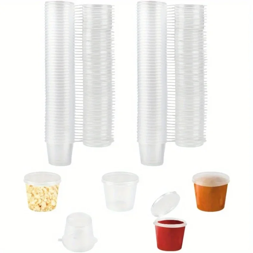 300-500pcs Clear Plastic Sauce Jars with Lids Small Sauce Cup Disposable Food Containers Sauce Pots for Kitchen Food Storage