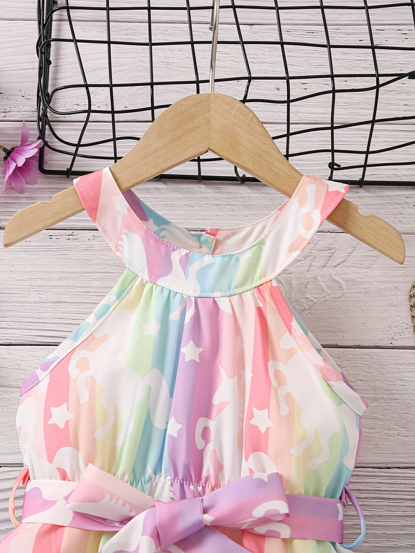 2024 Summer New Fashion Girl‘s Dress & Color Mixture and Sweet Candy Color & Unicorn Printing Sweet dream princess style