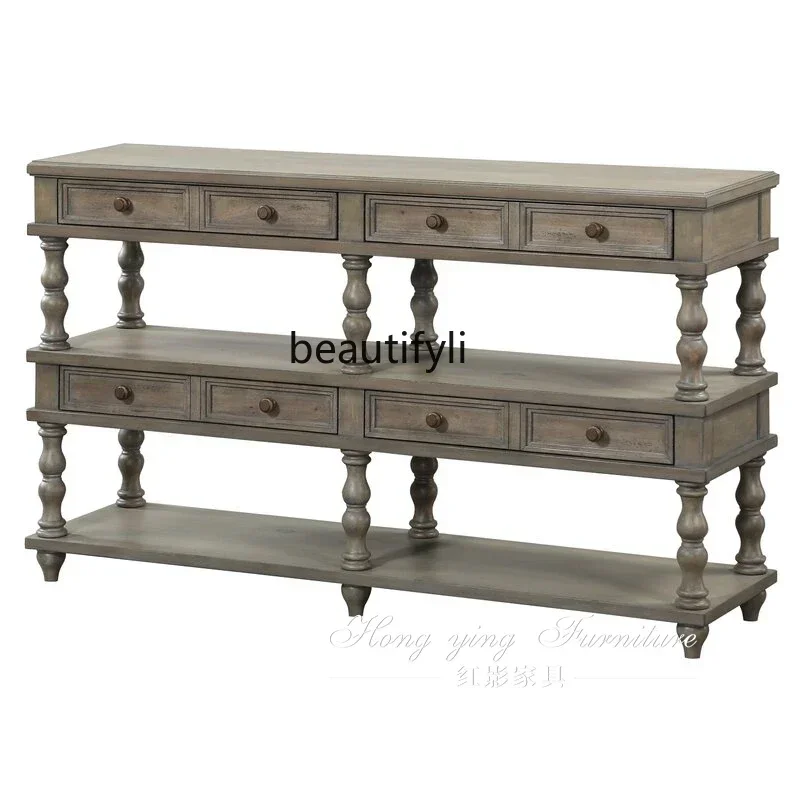 

ss7304 ss03 French foyer retro entrance cabinet dining side table antique entrance table, American solid wood entrance table