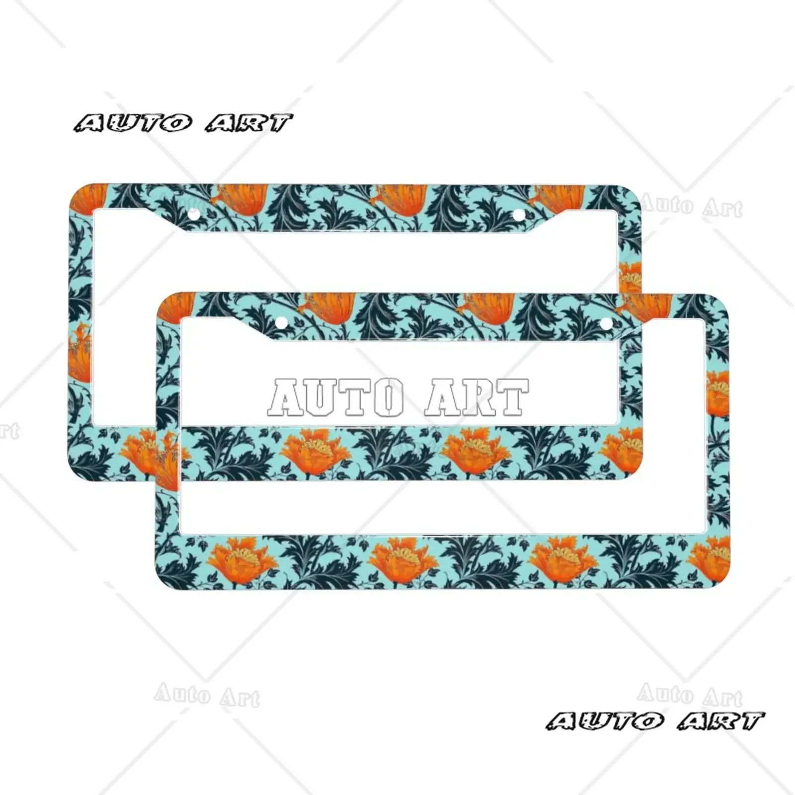 Bohemian Vintage Floral Print Standard Aluminum Alloy Car License Plate Cover Car Accessories Waterproof License Plate Cover