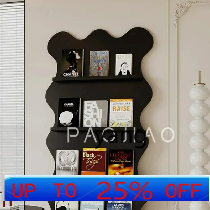 

LMM Modern Simple Home Floor Multi-Layer Solid Wood Bookshelf Special-Shaped Black Display Magazine Shelf