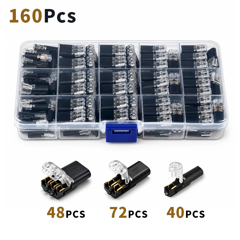 80/160PCS Electrical Cable Connectors 1/2/3 Pin No Strip Plug-In Wire Splice Kit for LED Strip Car Audio Low Voltage Wiring