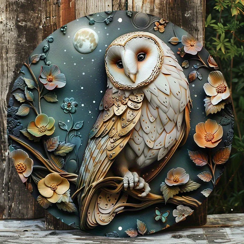 Elegant Owl Aluminum Wall Sign, UV and Scratch Resistant Metal Decor, Pre-Drilled Holes, Perfect for Indoor and Outdoor Use