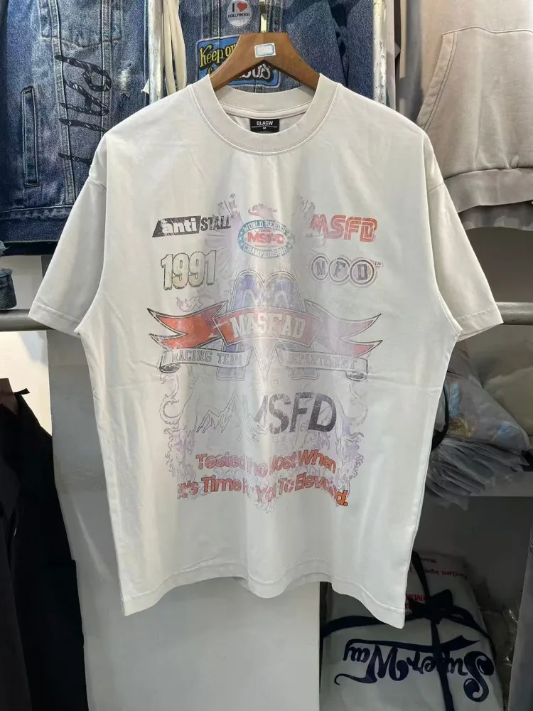 

Summer 2026 Loose Fit Retro Logo Print ex ort Sve T-irt Casual Cotton round Ne Top for Men And Women