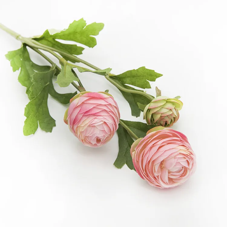 1 PCS Artificial 3 Flower Heads Flamingo Lotus Ranunculus asiaticus Small Peony Silk Flowers Wedding Home Decor Gift F957