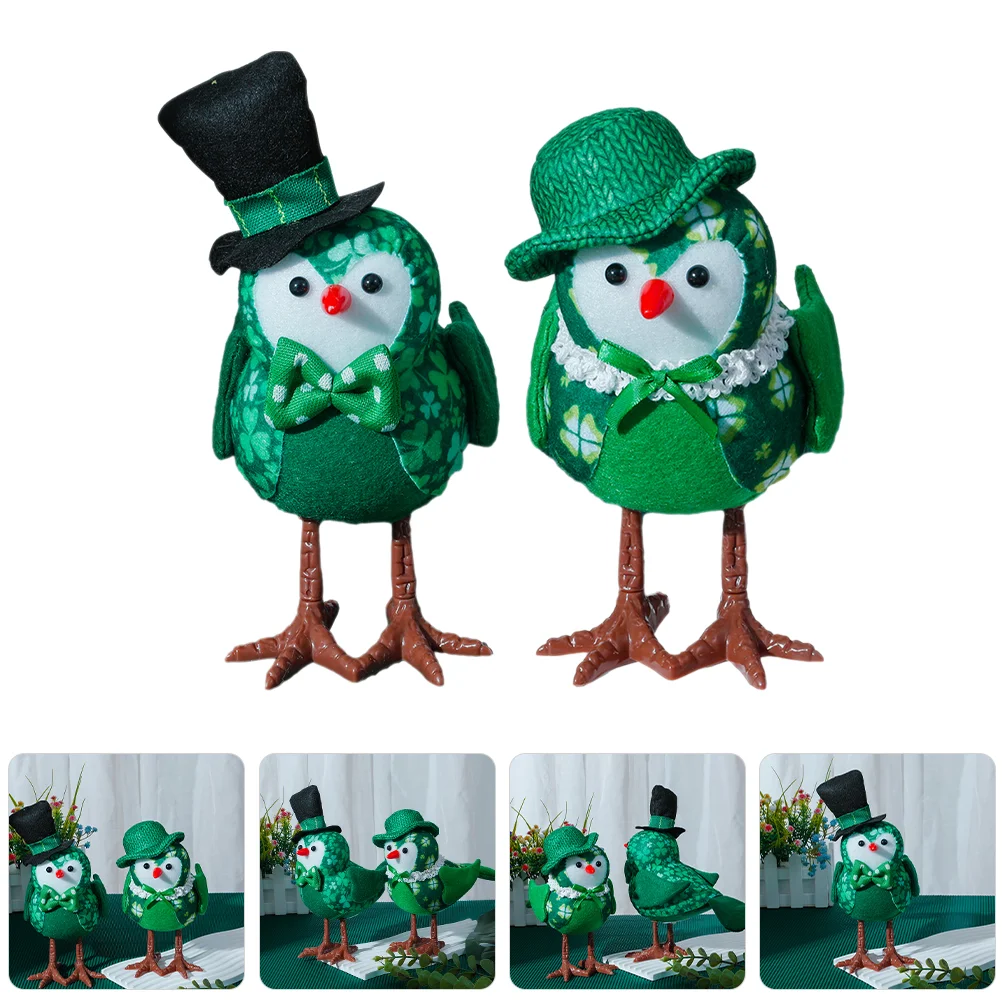 

2 Pcs Glowing Bird Statue Patricks Day Table Centerpiece Figurine Ornaments Gift Shaped Decoration Cloth Tiered Tray Child