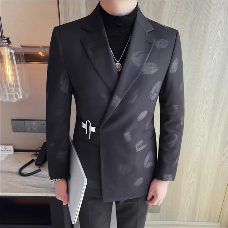 Luxury High-quality Men's Suit Jacket  Autumn Winter Metal Buckle Business Suit Wedding Groom Banquet Party Blazer Masculino