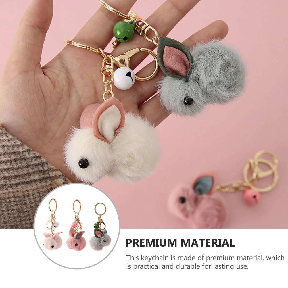 3 Pcs Toys Wool Felt Keychain Rabbit Pendant Hanging Ornament Girl Cartoon Child