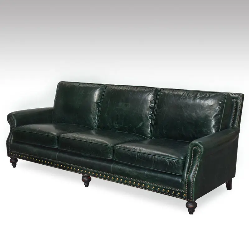 American leather sofa first layer cowhide oil wax leather all leather art European retro three-person living room combin