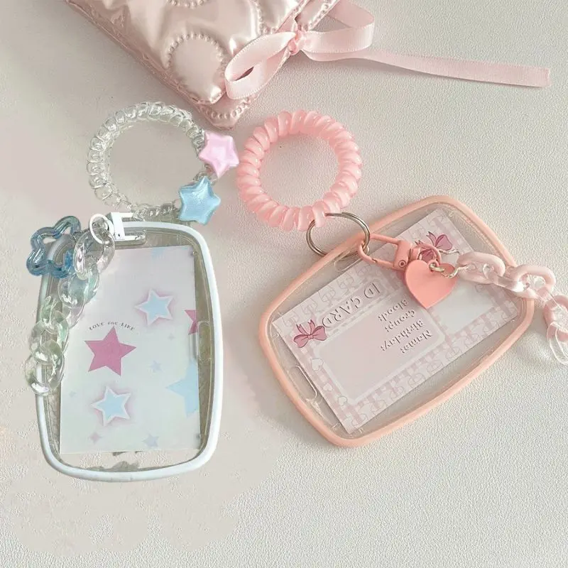 Heart Star Pendant Card Holders 3inch Idol Photcards Protective Sleeves Clear Photo Game Bus Student Card Film Keychain  ?