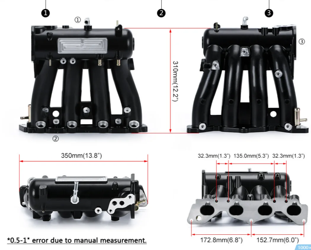 The new car intake manifold black and silver are suitable for Honda Civic D series 88-00 intake manifold modified intake manifol